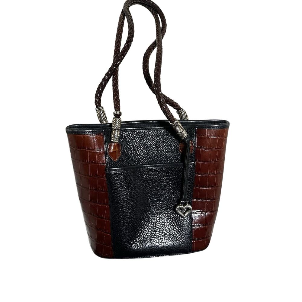 vintage 1996 Brighton Melanie Heart Bucket Black & Brown Bag 11” X 9.5” X 4”